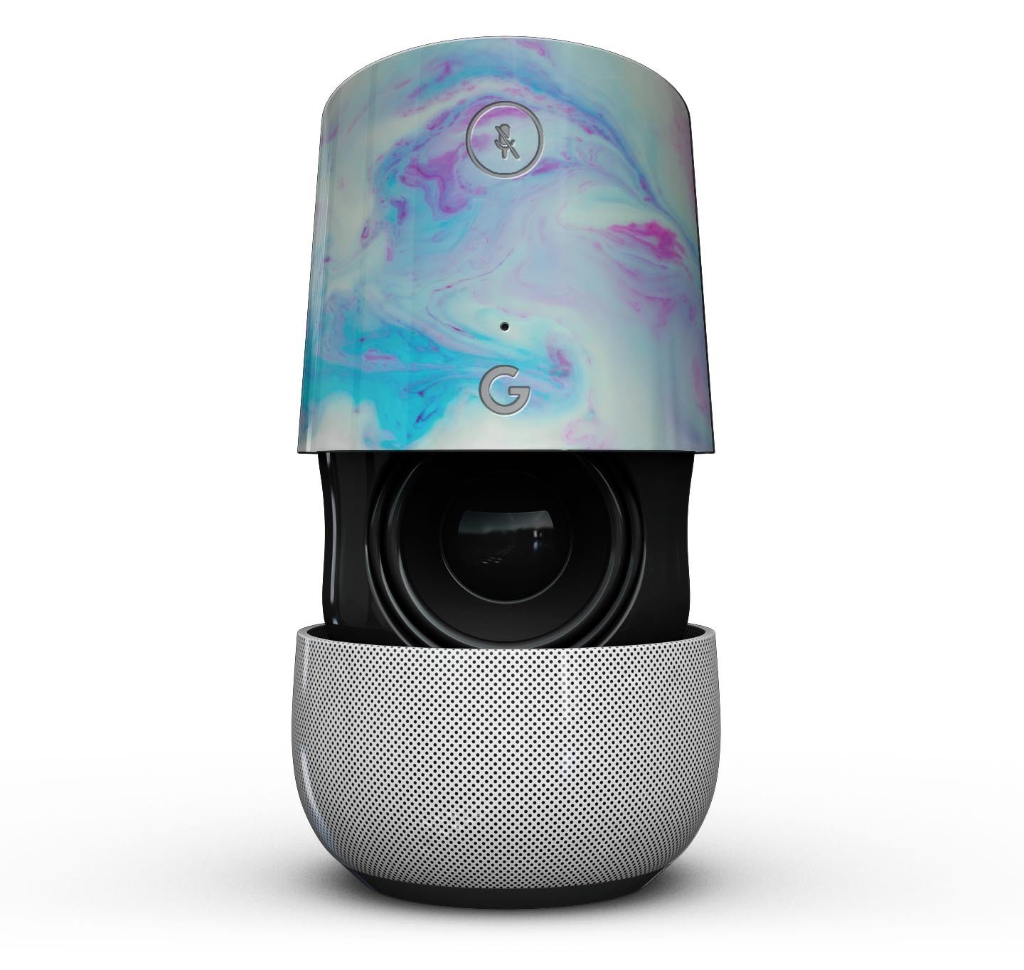 Marbleized Pink and Blue Paradise V371 Full-Body Skin Kit for Google Home Assistant, showcasing a vibrant marble design.